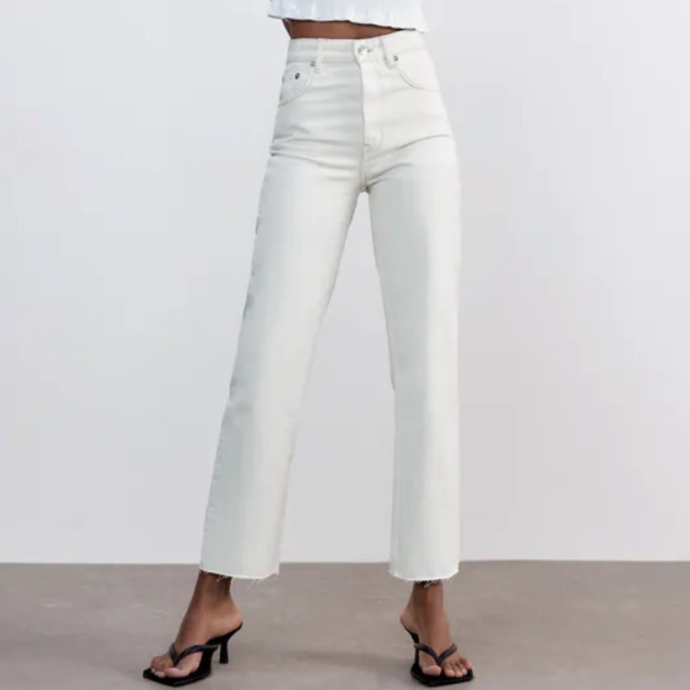 Zara Hi Rise Straight Leg Jeans in Ecru